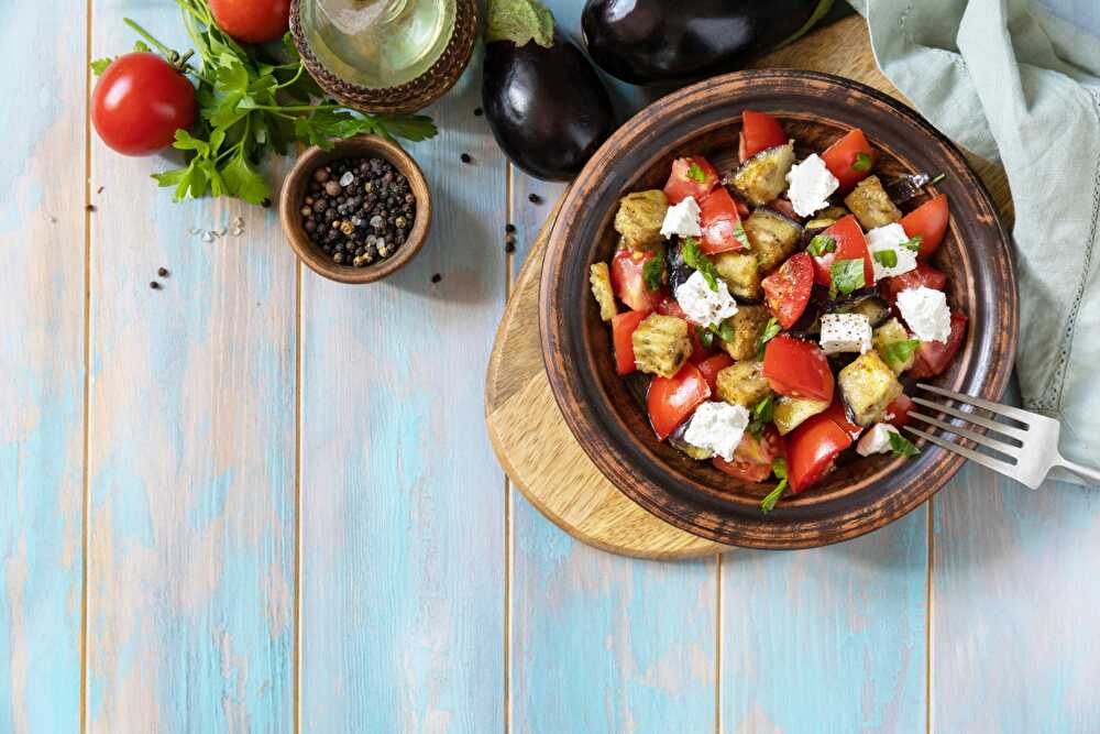 image Salade IG Bas d'Aubergines Grillées, Tomates et Feta