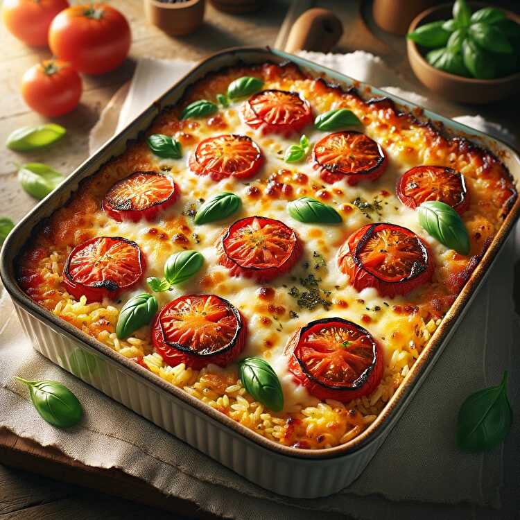 image Gratin de Riz à la Mozzarella et Tomates