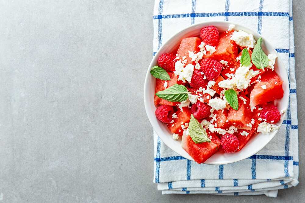 image Salade estivale à la pastèque, framboises et feta