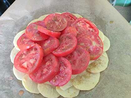 Tarte fine aux Pommes de Terre, Tomates et Moutarde, Parfumée au Cumin