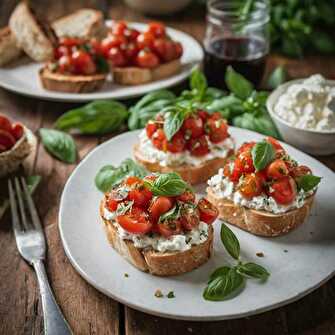 Bruschetta à la Tomate et au Fromage de Chèvre avec Vinaigre Balsamique