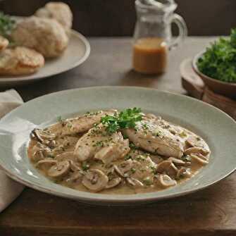 Poulet sauté aux champignons à la sauce onctueuse