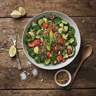 Salade de Lentilles avec Concombre, Tomate et Mâche